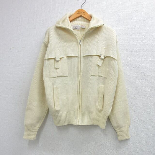 【20%OFF】90s フルジップニットカーディガン イエロー L | 古着