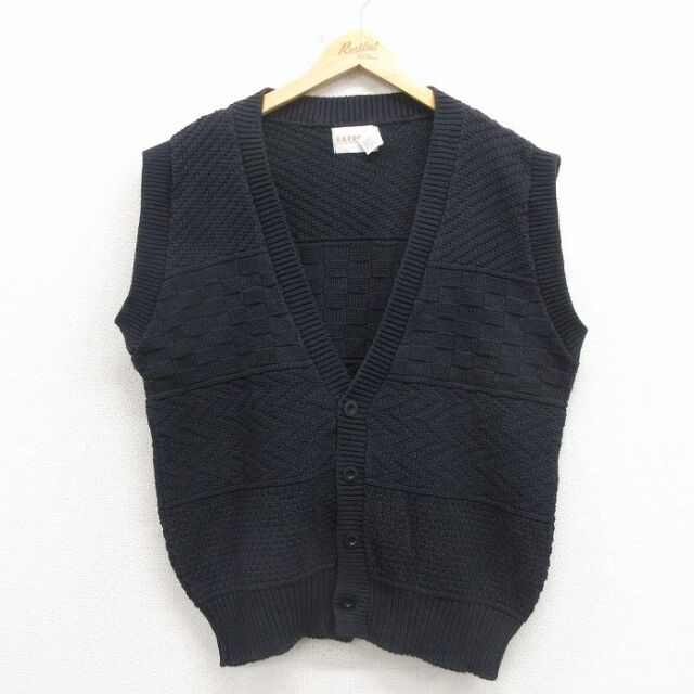 XL★古着 ニット ベスト メンズ 90年代 90s コットン USA製 黒 26mar09