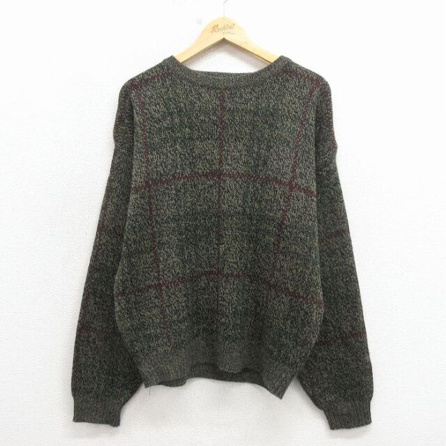L★古着 ベーシックエディションズ 長袖 セーター メンズ 90年代 90s アクリル クルーネック 緑 霜降り他 チェック【spe】 26mar09