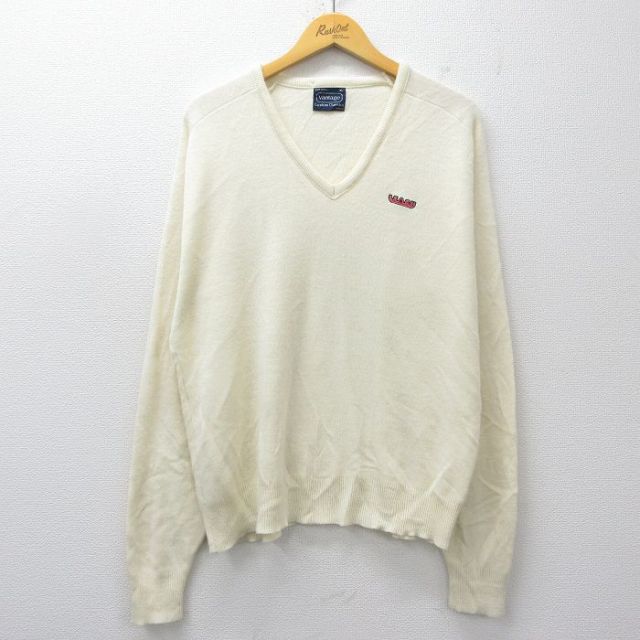 LEACH 90s 長袖セーター Vネック 生成り XL | 古着