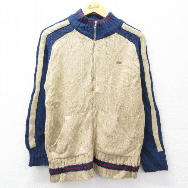 ラコステ 80s フルジップニットカーディガン ワンポイントロゴ ネイビー S | 古着