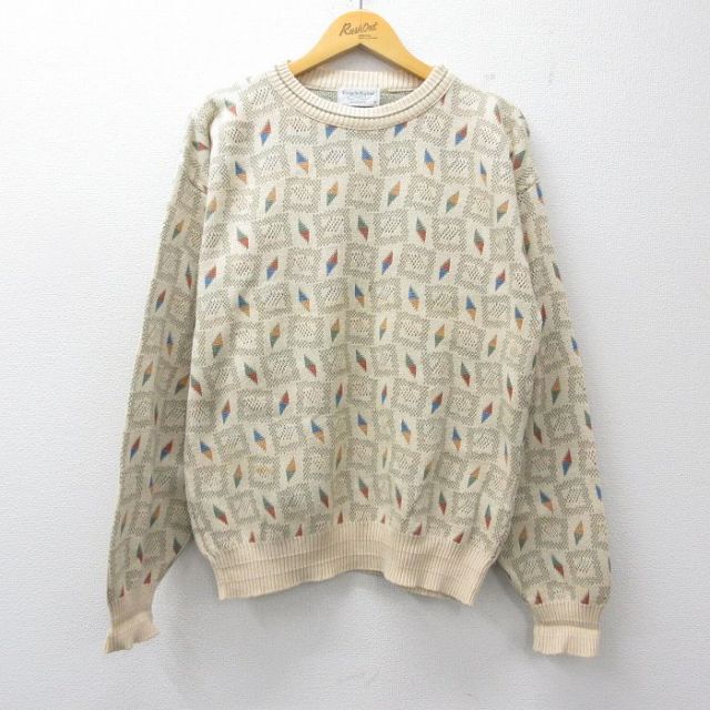 【20%OFF】90s 長袖セーター 総柄 ベージュ L | 古着
