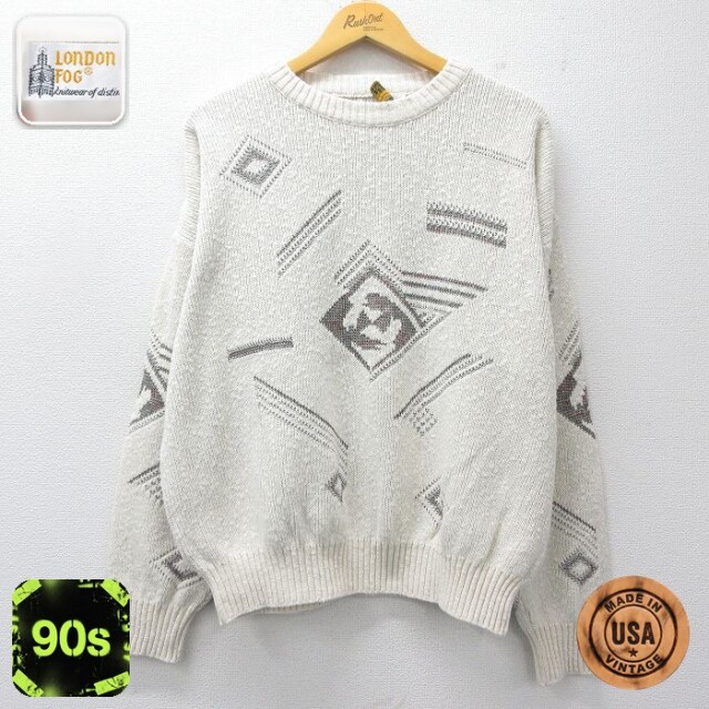 【50%OFF】ロンドンフォグ 90s 長袖セーター ホワイト XL | 古着