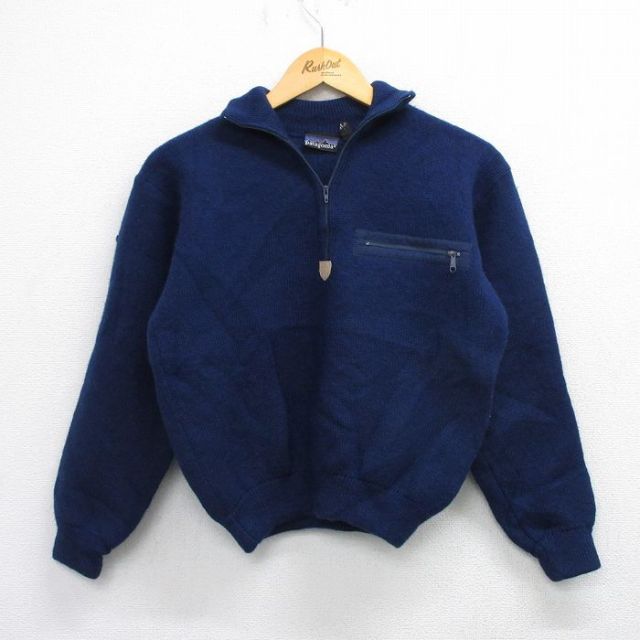 S★古着 パタゴニア patagonia 長袖 ハーフジップ アルピニスト セーター メンズ 90年代 90s ショート丈 ウール 紺【spe】 26mar19