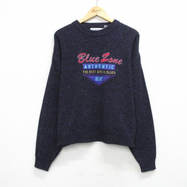 ブルーゾーン 90s 長袖セーター 刺繍 パープル メンズXL相当 | 古着