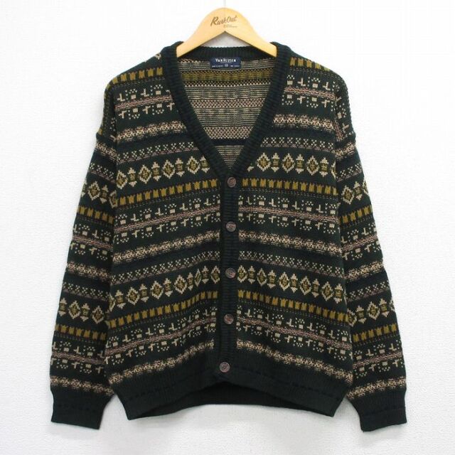 バンヒューセン 90s 長袖カーディガン フェアアイル グリーン メンズL相当 | 古着