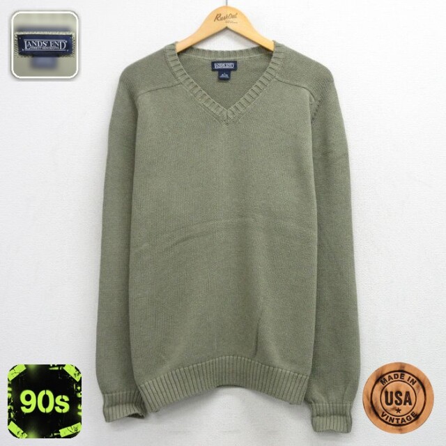 【20%OFF】ランズエンド 90s 長袖セーター グリーン メンズXL相当 | 古着