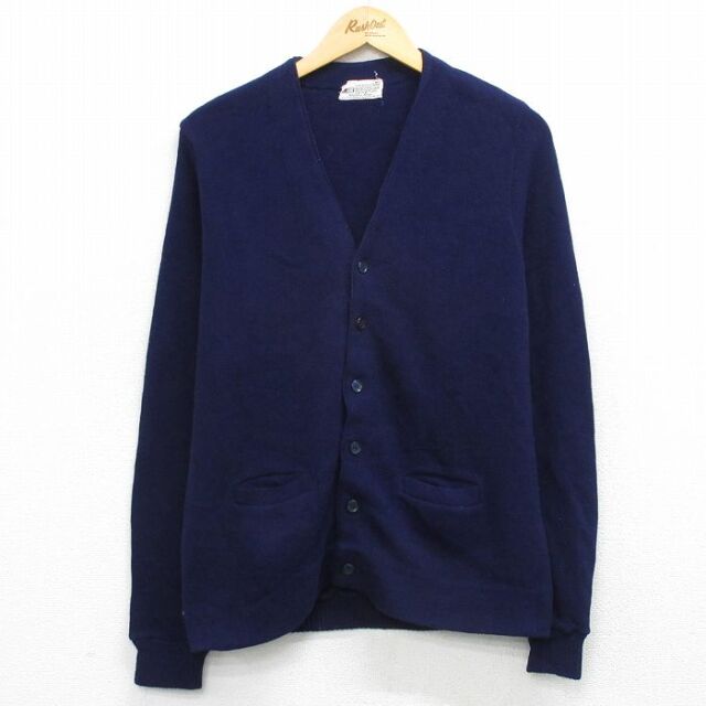 80s 長袖ニットカーディガン ネイビー メンズM相当 | 古着
