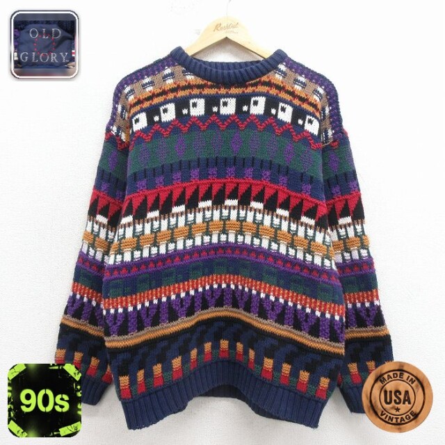 【20%OFF】OLD GLORY 90s 長袖セーター フェアアイル ネイビー メンズL相当 | 古着