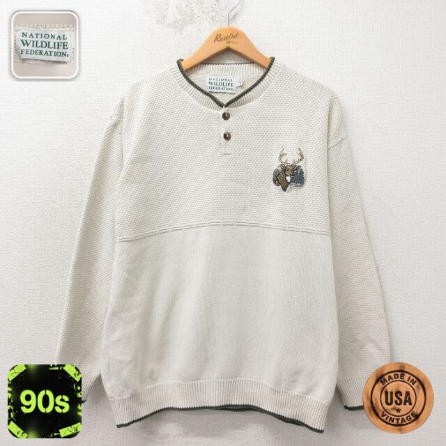 【20%OFF】90s 長袖セーター シカ 生成り メンズXL相当 | 古着