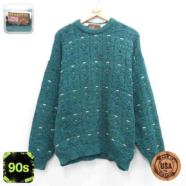 【20%OFF】90s 長袖セーター グリーン メンズXL相当 | 古着
