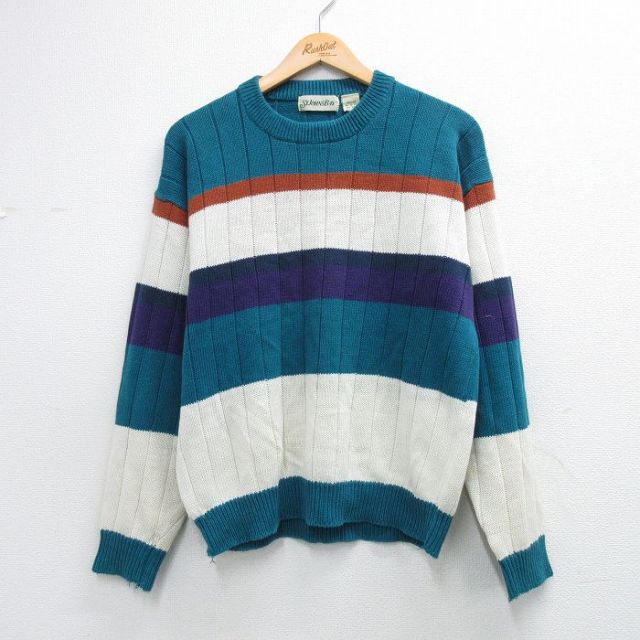 セントジョンズベイ 90s 長袖セーター ボーダー ブルーグリーン メンズM相当 | 古着