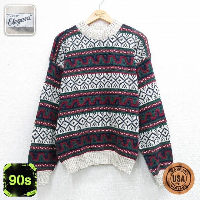 【20%OFF】90s 長袖セーター モックネック ホワイト メンズL相当 | 古着