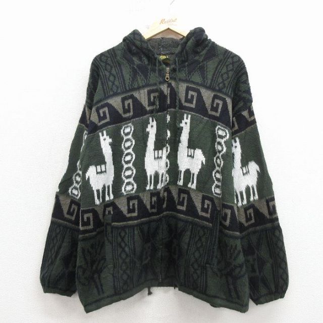 TEJIDOS RUMINAHUI 長袖ニットカーディガン アルパカ グリーン メンズXL相当 | 古着