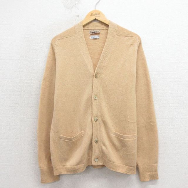 70s ラグランニットカーディガン ベージュ メンズM相当 | 古着