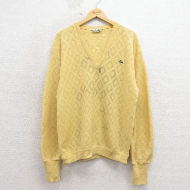 ラコステ 80s 長袖セーター ワンポイントロゴ イエロー メンズM相当 | 古着