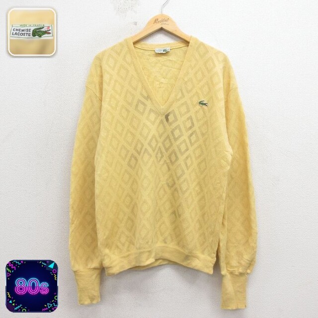 【20%OFF】ラコステ 80s 長袖セーター ワンポイントロゴ イエロー メンズM相当 | 古着