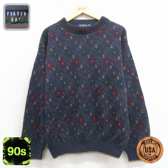 【20%OFF】TRADER BAY 90s 長袖セーター 手織り ネイビー メンズL相当 | 古着