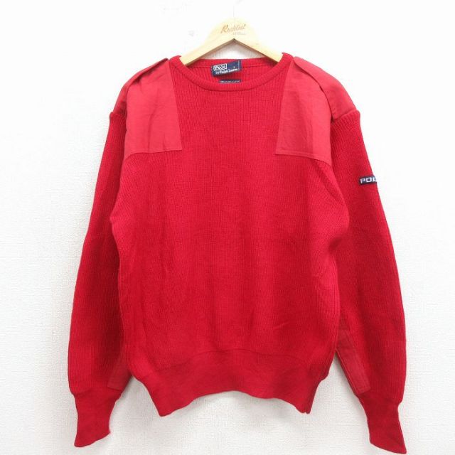 ラルフローレン 90s 長袖セーター ヒジ当て レッド メンズXL相当 | 古着