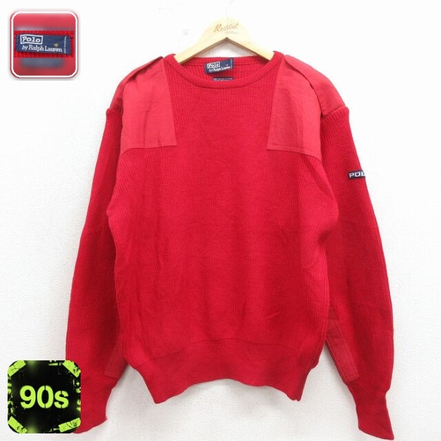 ラルフローレン 90s 長袖セーター ヒジ当て レッド メンズXL相当 | 古着