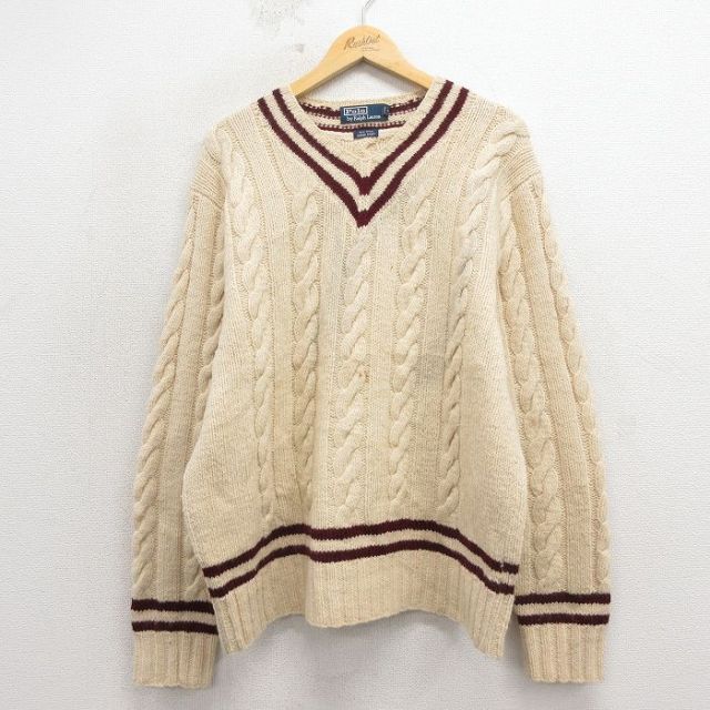 ラルフローレン 90s ケーブルセーター 手編み 生成り XL | 古着