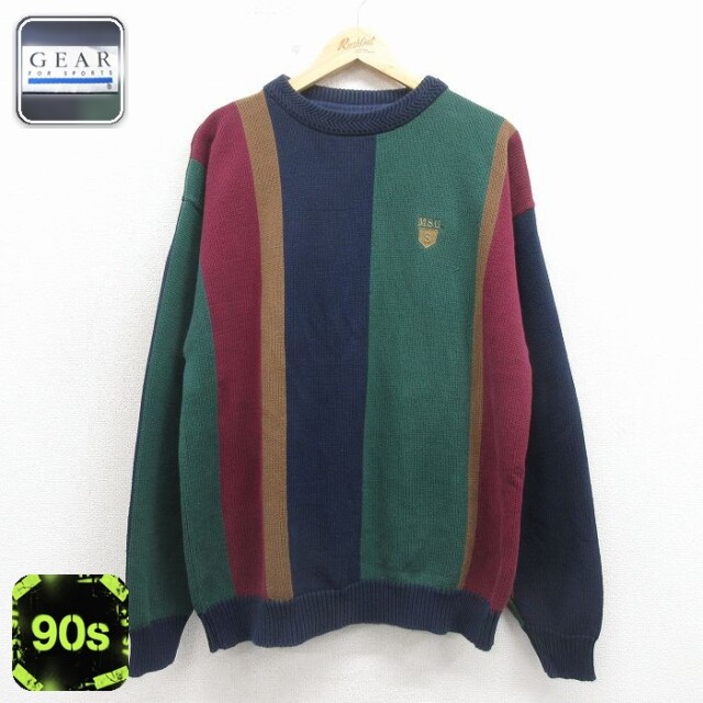 MSU 90s 長袖セーター マルチカラー グリーン メンズXL相当 | 古着
