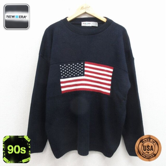 【20%OFF】ニューエラ 90s 長袖セーター 星条旗 ネイビー メンズL相当 | 古着