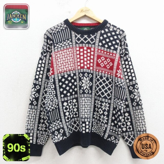 【20%OFF】ジャンセン 90s 長袖セーター ノルディック ネイビー メンズM相当 | 古着