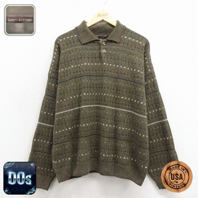 【20%OFF】00s 長袖セーター 襟付き グリーン メンズXL相当 | 古着