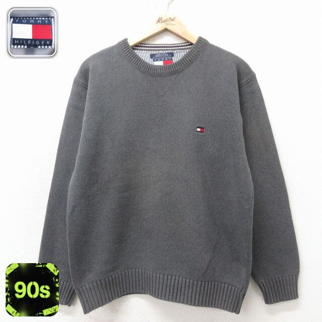 【20%OFF】トミーヒルフィガー 90s 長袖セーター ワンポイントロゴ グレー メンズM相当 | 古着