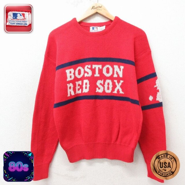 【20%OFF】MLB ボストンレッドソックス 80s 長袖セーター メジャーリーグ レッド メンズM相当 | 古着