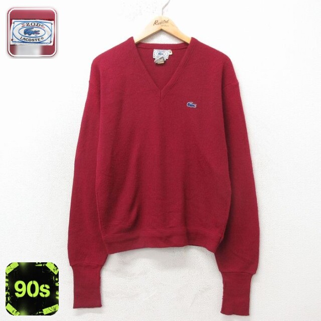 【20%OFF】ラコステ 90s 長袖セーター ワンポイントロゴ バーガンディ メンズL相当 | 古着