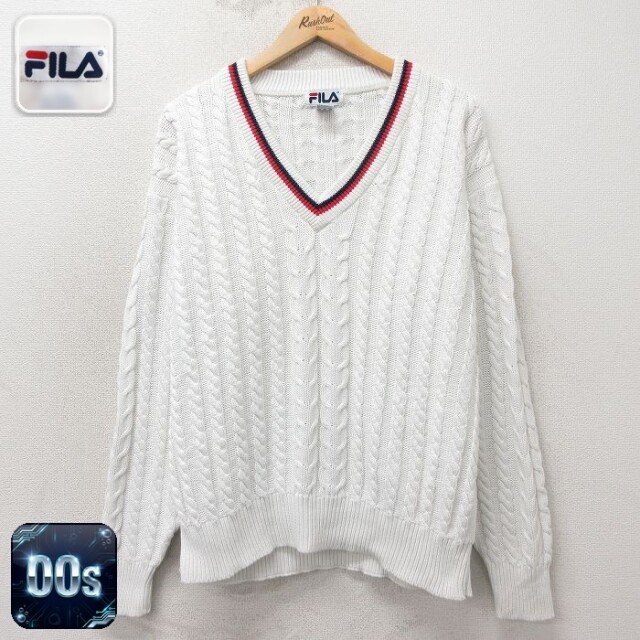 【20%OFF】フィラ 00s ケーブルセーター ホワイト メンズXL相当 | 古着