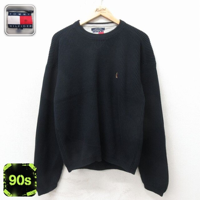 【20%OFF】トミーヒルフィガー 90s 長袖セーター ワンポイントロゴ ブラック メンズL相当 | 古着