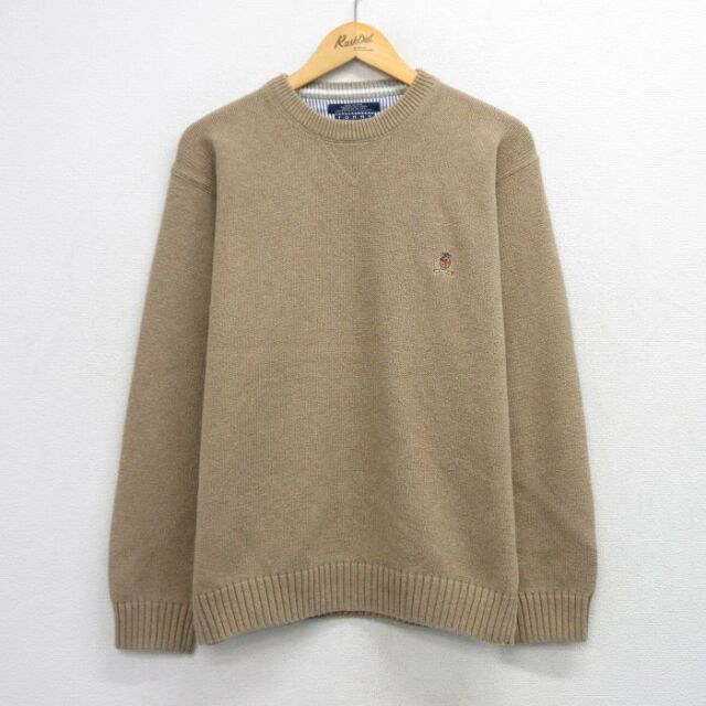 トミーヒルフィガー 90s 長袖セーター ワンポイントロゴ ベージュ メンズL相当 | 古着