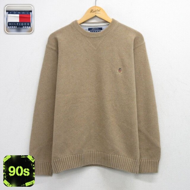 【20%OFF】トミーヒルフィガー 90s 長袖セーター ワンポイントロゴ ベージュ メンズL相当 | 古着