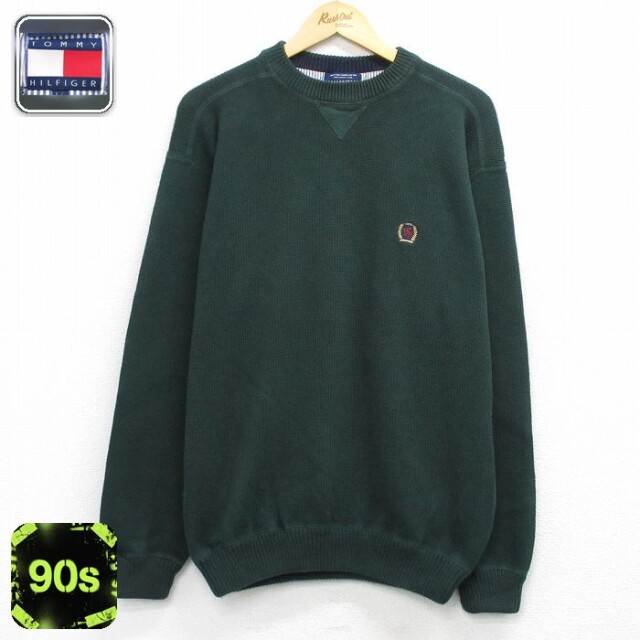 【20%OFF】トミーヒルフィガー 90s 長袖セーター ワンポイントロゴ グリーン メンズL相当 | 古着