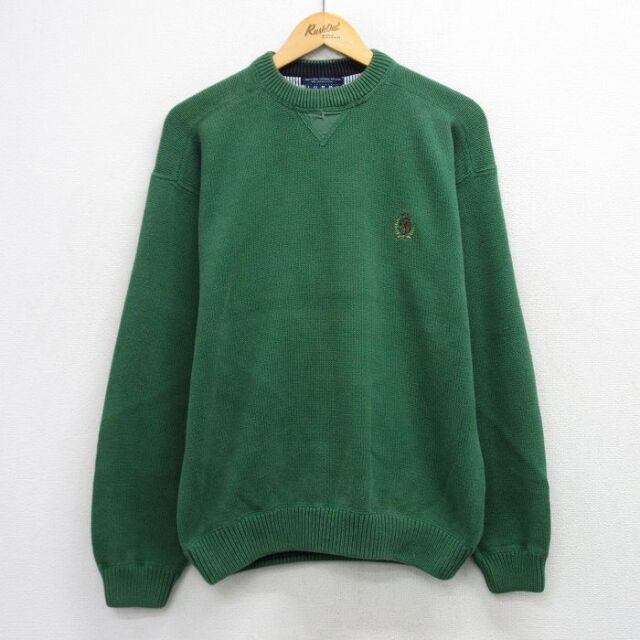 トミーヒルフィガー 90s 長袖セーター ワンポイントロゴ グリーン メンズL相当 | 古着