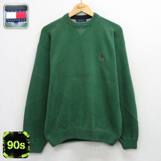 【20%OFF】トミーヒルフィガー 90s 長袖セーター ワンポイントロゴ グリーン メンズL相当 | 古着