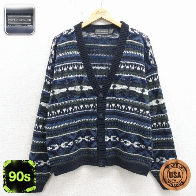 【20%OFF】ニット カーディガン 90s ネイティブ柄 ネイビー メンズXL相当 | 古着