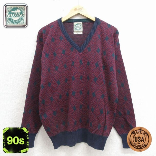 【20%OFF】ピューリタン 90s 長袖セーター バーガンディ メンズL相当 | 古着