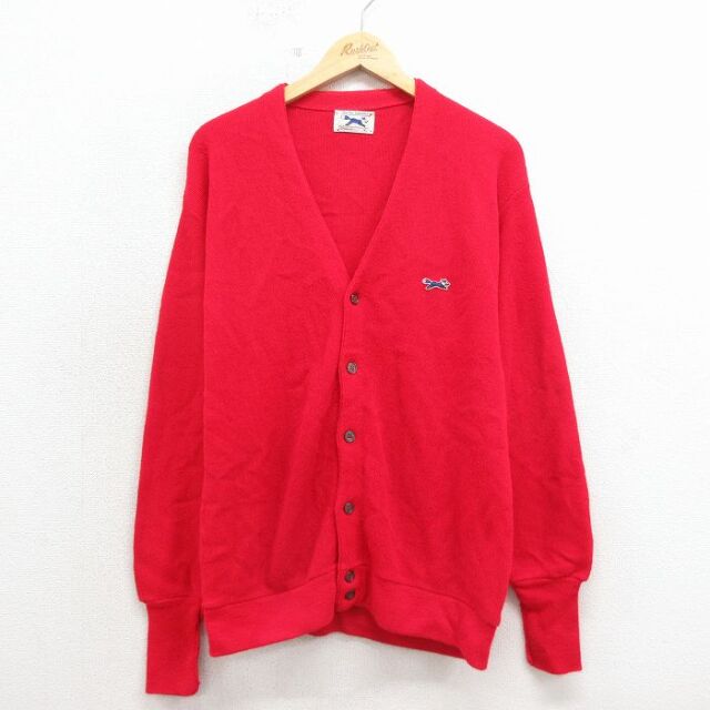 ザフォックス 80s 長袖ニットカーディガン ワンポイントロゴ レッド L | 古着