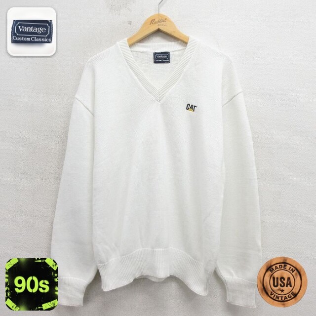 【20%OFF】90s 長袖セーター CAT ホワイト メンズL相当 | 古着