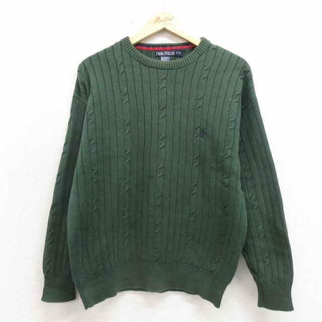 ノーティカ 90s ケーブルセーター ワンポイントロゴ グリーン メンズM相当 | 古着