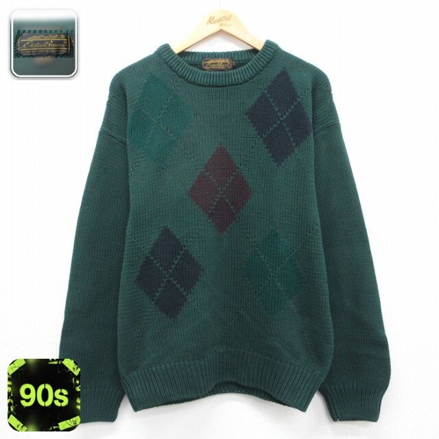 【20%OFF】エディーバウアー 90s 長袖セーター アーガイル グリーン メンズL相当 | 古着