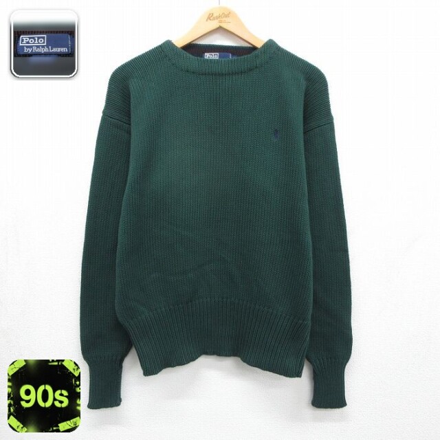 ラルフローレン 90s 長袖セーター ワンポイントロゴ グリーン メンズL相当 | 古着