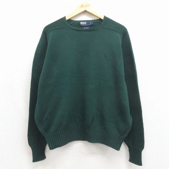 ラルフローレン 90s ラグランセーター ワンポイントロゴ グリーン メンズXL相当 | 古着