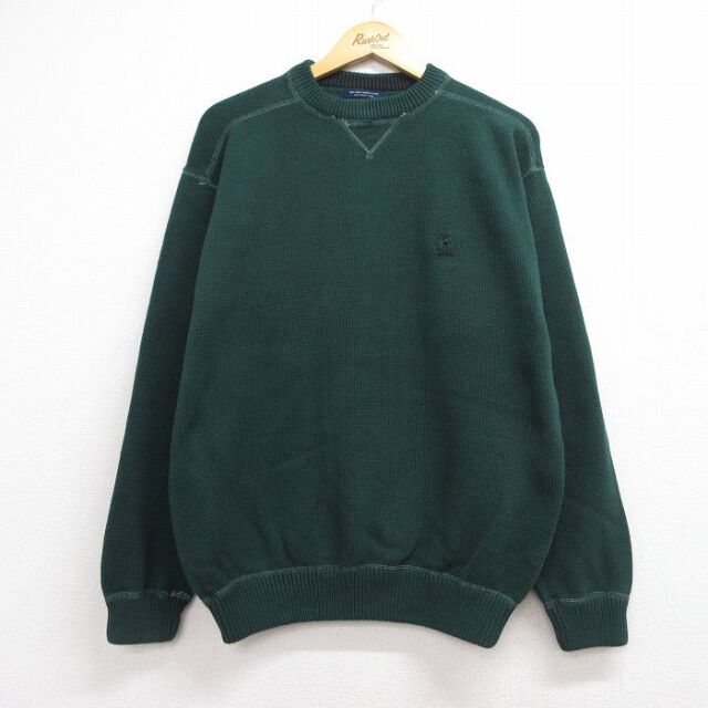 トミーヒルフィガー 90s 長袖セーター ワンポイントロゴ グリーン メンズL相当 | 古着
