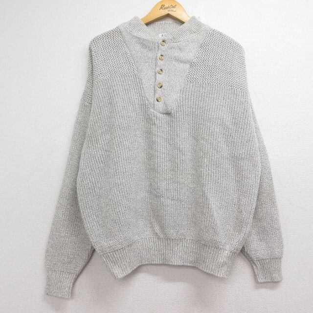 90s 長袖セーター ヘンリーネック グレー メンズXL相当 | 古着