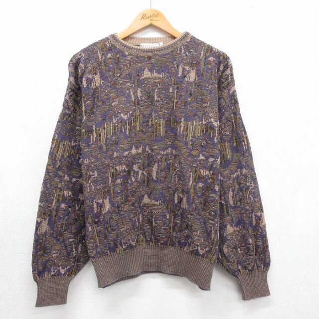XL★古着 長袖 セーター メンズ 90年代 90s 大きいサイズ クルーネック USA製 パープル 26jul30